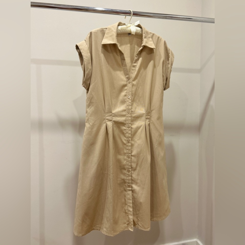 Tan Button-Up Dress